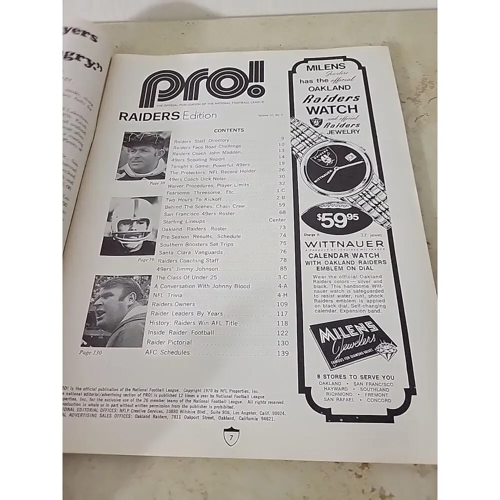 1971 OAKLAND RAIDERS vs SAN FRANCISCO 49ers Program Sept 4, 1971